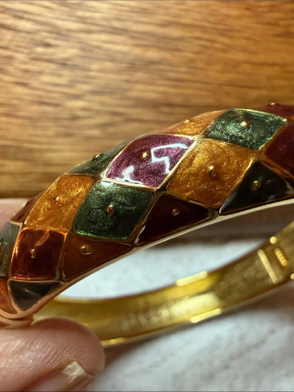Gold Tone Multicolor Enamel Harlequin Bangle Bracelet